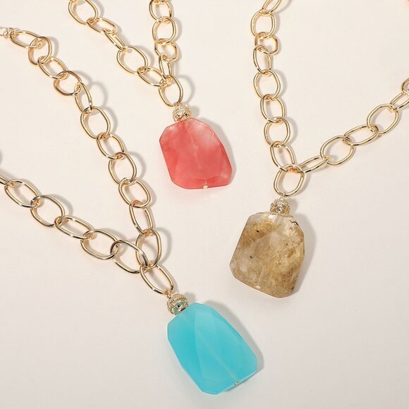 Urban Outfitters Jewelry - Faceted Stone Pendant Chunky Gold Dipped Link Chain Statement Necklace